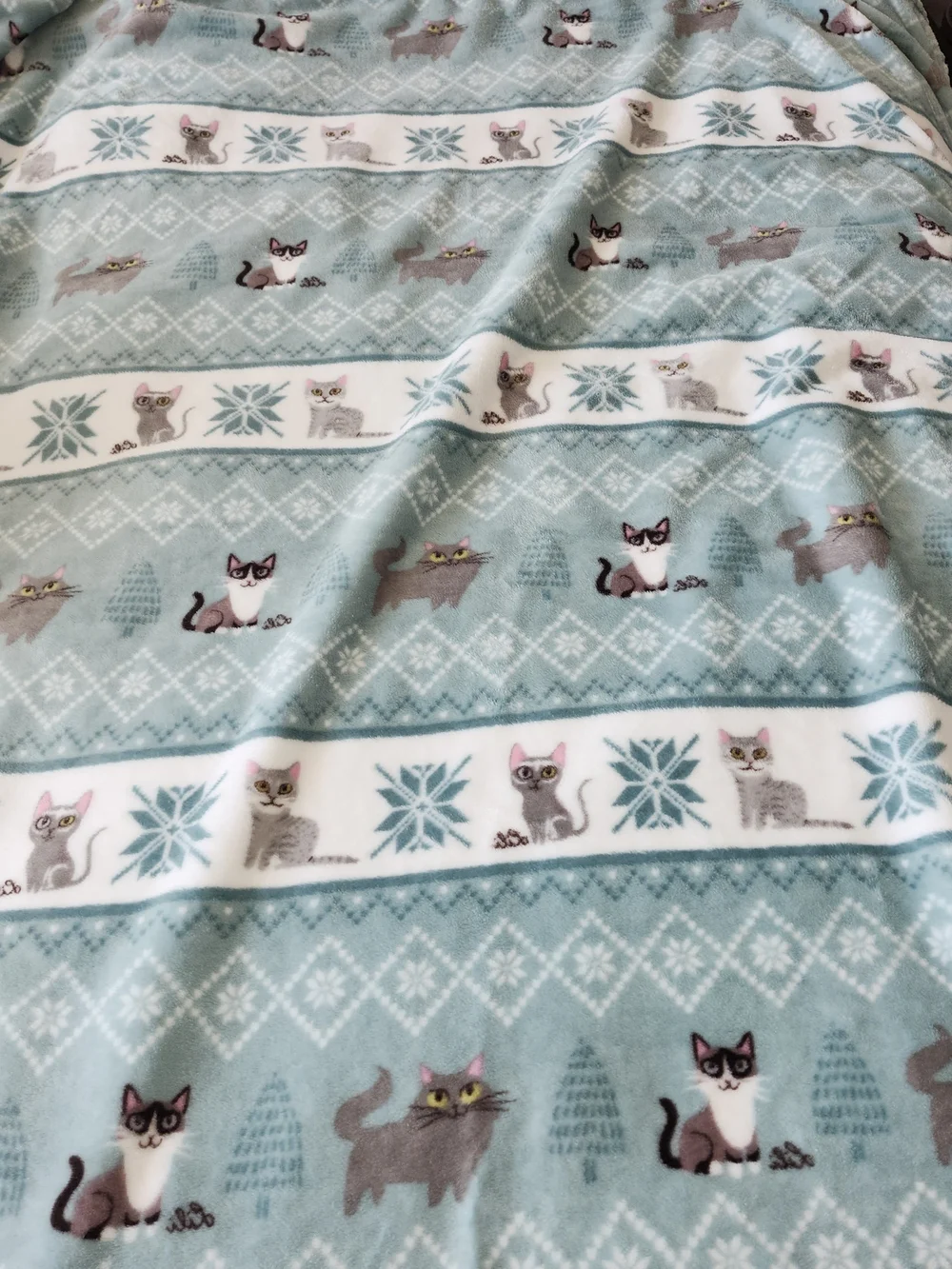 Berkshire Blanket Cat Creations Lili Chin Plush Throw Mint Teal Gray Fair Isle